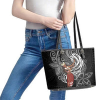 Tahiti Islands Polynesian Plumeria Leather Tote Bag Tahitian Vahine 'Ote'a - Black LT7 - Polynesian Pride
