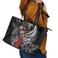 Tahiti Islands Polynesian Plumeria Leather Tote Bag Tahitian Vahine 'Ote'a - Black LT7 - Polynesian Pride
