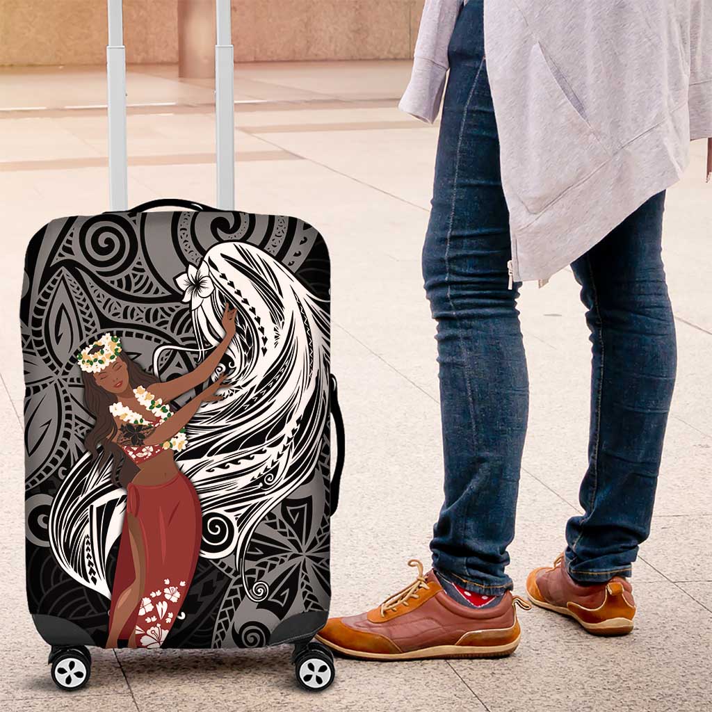 Tahiti Islands Polynesian Plumeria Luggage Cover Tahitian Vahine 'Ote'a - Black LT7 Black - Polynesian Pride