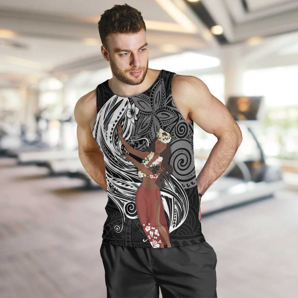 Tahiti Islands Polynesian Plumeria Men Tank Top Tahitian Vahine 'Ote'a - Black LT7 Black - Polynesian Pride