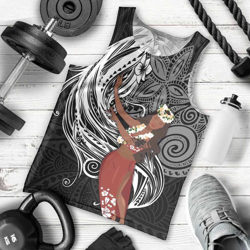 Tahiti Islands Polynesian Plumeria Men Tank Top Tahitian Vahine 'Ote'a - Black LT7 - Polynesian Pride