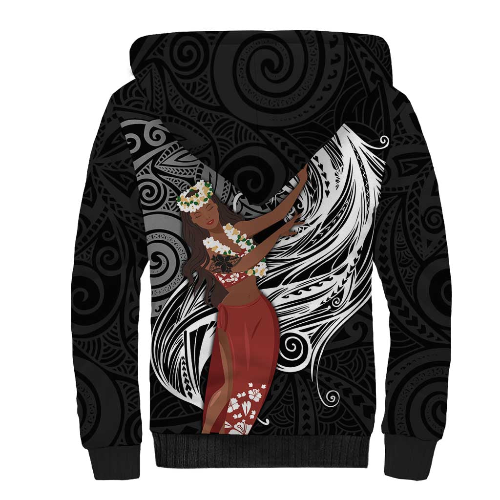 Tahiti Islands Polynesian Plumeria Sherpa Hoodie Tahitian Vahine 'Ote'a - Black LT7 - Polynesian Pride