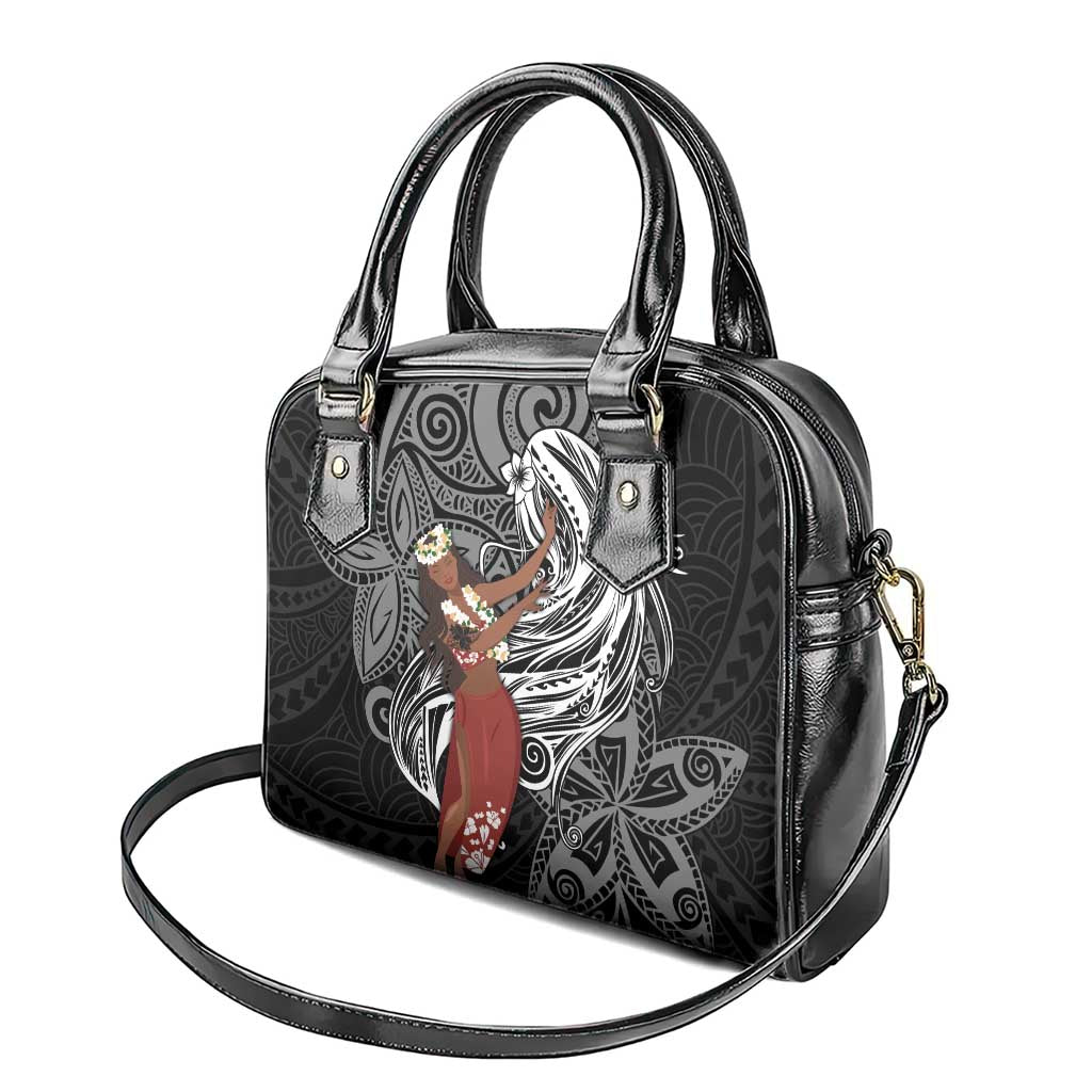 Tahiti Islands Polynesian Plumeria Shoulder Handbag Tahitian Vahine 'Ote'a - Black