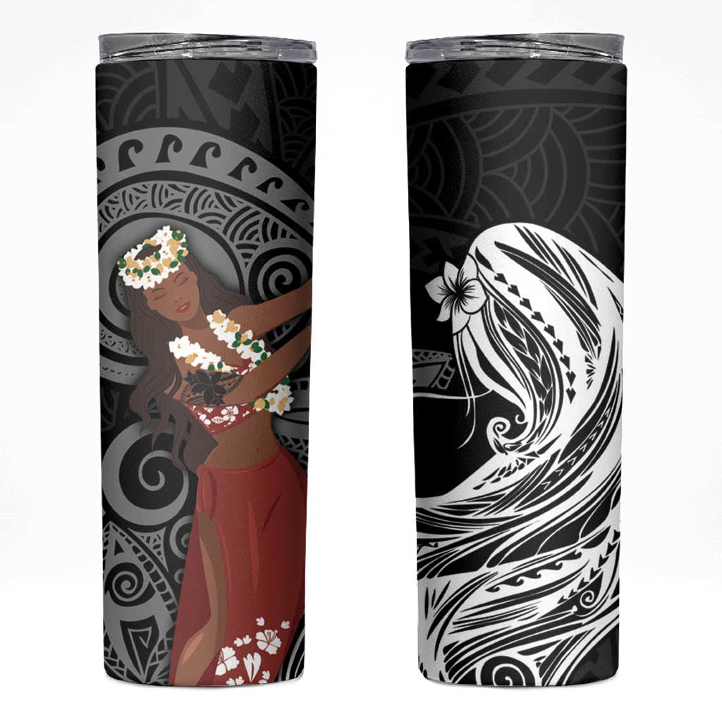 Tahiti Islands Polynesian Plumeria Skinny Tumbler Tahitian Vahine 'Ote'a - Black LT7 Black - Polynesian Pride
