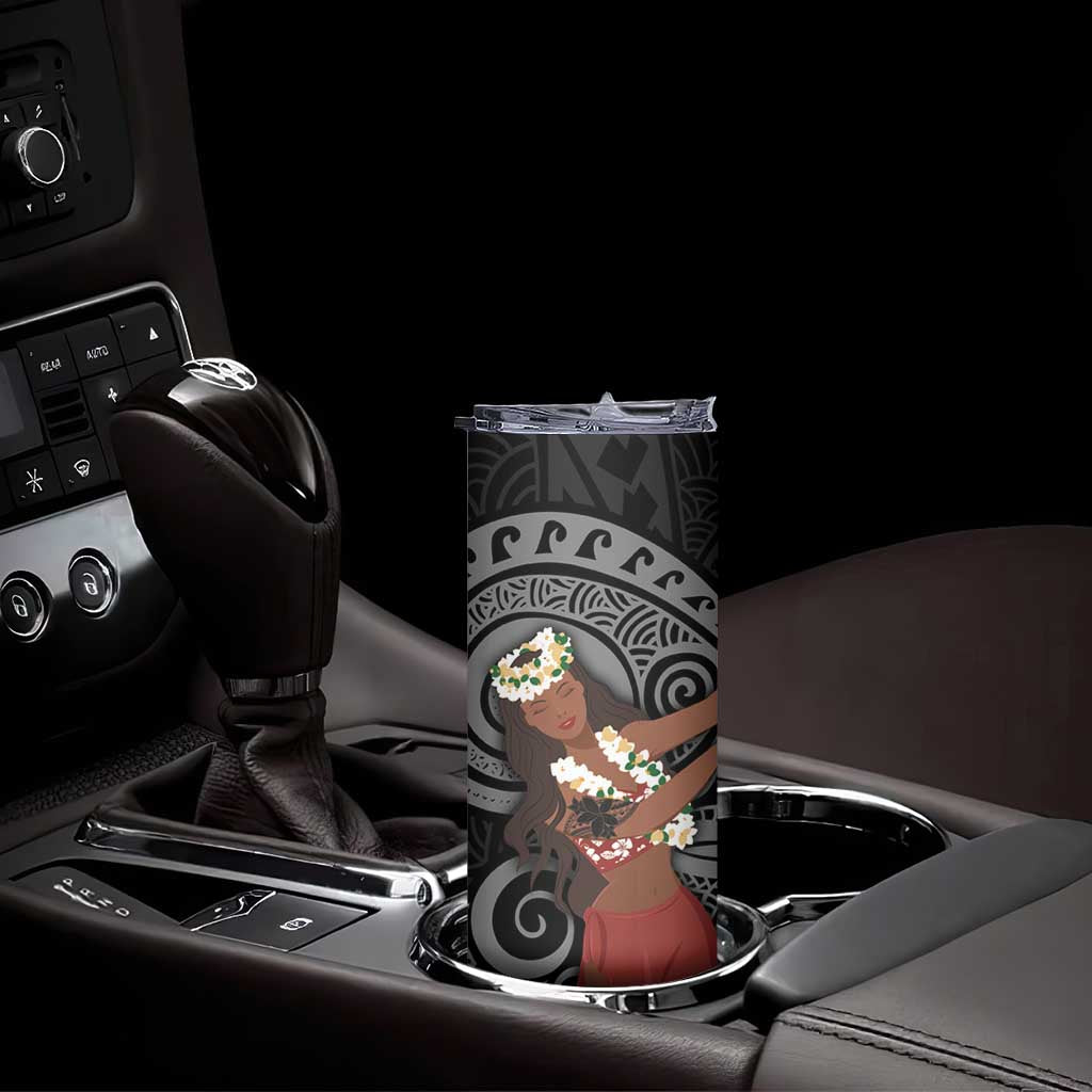 Tahiti Islands Polynesian Plumeria Skinny Tumbler Tahitian Vahine 'Ote'a - Black LT7 - Polynesian Pride