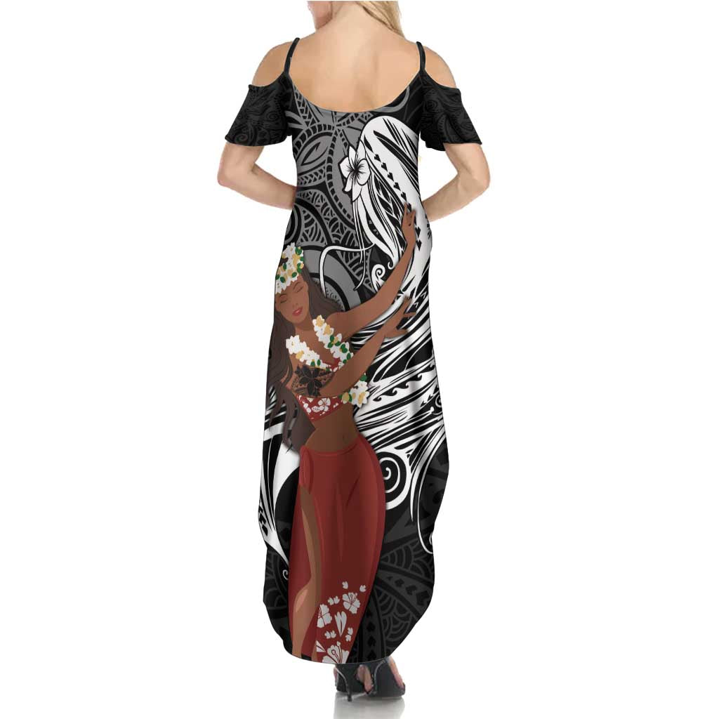 Tahiti Islands Polynesian Plumeria Summer Maxi Dress Tahitian Vahine 'Ote'a - Black LT7 - Polynesian Pride
