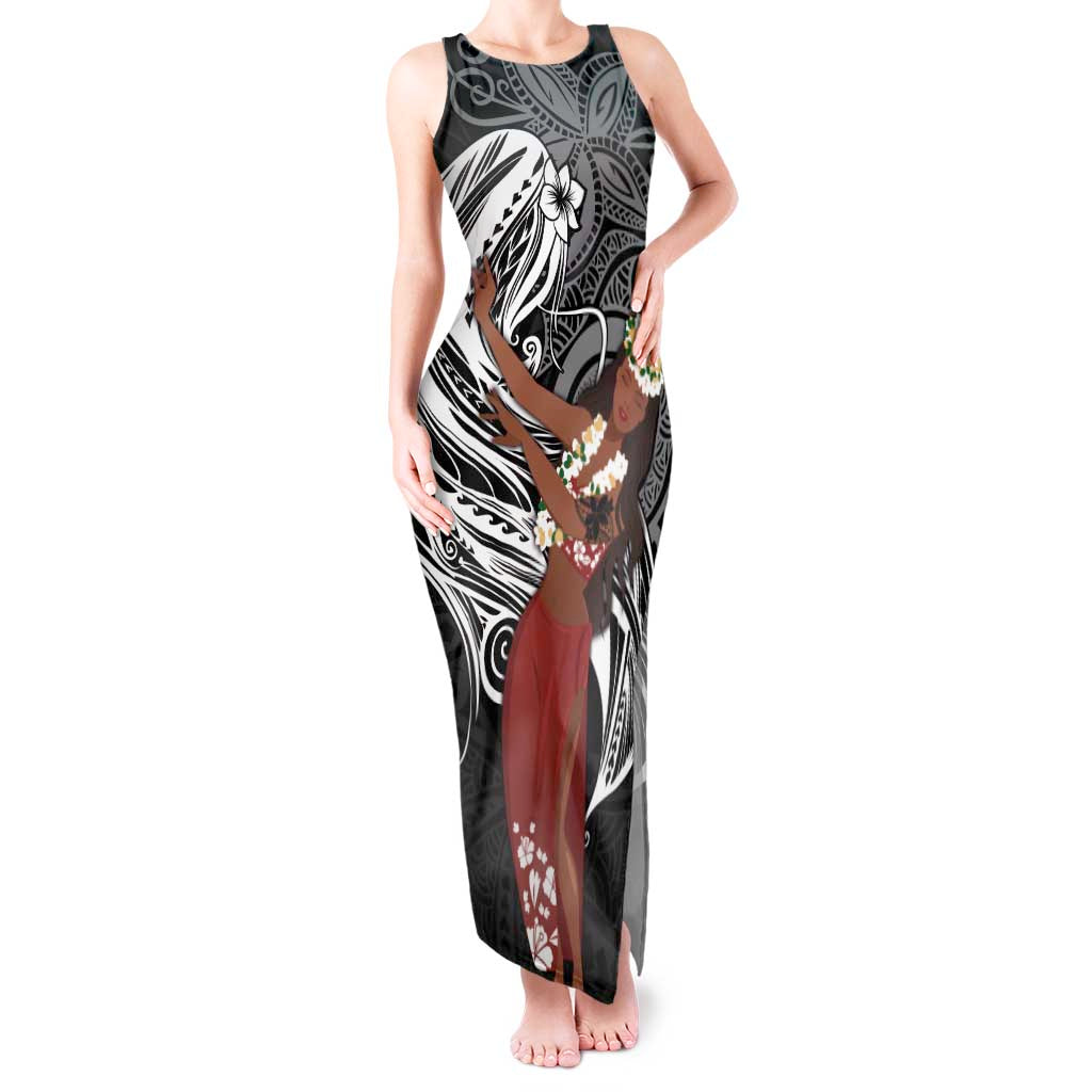 Tahiti Islands Polynesian Plumeria Tank Maxi Dress Tahitian Vahine 'Ote'a - Black LT7 Women Black - Polynesian Pride