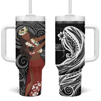 Tahiti Islands Polynesian Plumeria Tumbler With Handle Tahitian Vahine 'Ote'a - Black LT7 One Size: 40 oz Black - Polynesian Pride