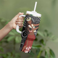 Tahiti Islands Polynesian Plumeria Tumbler With Handle Tahitian Vahine 'Ote'a - Black LT7 - Polynesian Pride
