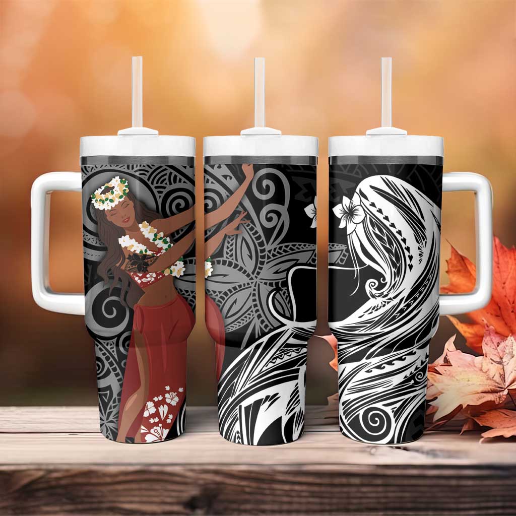 Tahiti Islands Polynesian Plumeria Tumbler With Handle Tahitian Vahine 'Ote'a - Black LT7 - Polynesian Pride