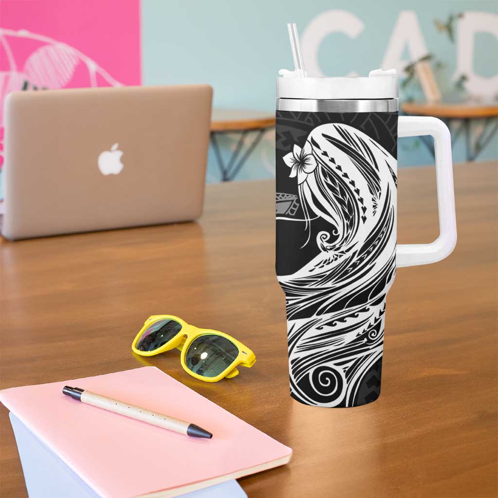 Tahiti Islands Polynesian Plumeria Tumbler With Handle Tahitian Vahine 'Ote'a - Black LT7 - Polynesian Pride