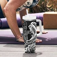 Tahiti Islands Polynesian Plumeria Tumbler With Handle Tahitian Vahine 'Ote'a - Black LT7 - Polynesian Pride