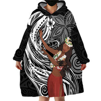 Tahiti Islands Polynesian Plumeria Wearable Blanket Hoodie Tahitian Vahine 'Ote'a - Black LT7 - Polynesian Pride