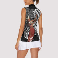 Tahiti Islands Polynesian Plumeria Women Sleeveless Polo Shirt Tahitian Vahine 'Ote'a - Black LT7 - Polynesian Pride
