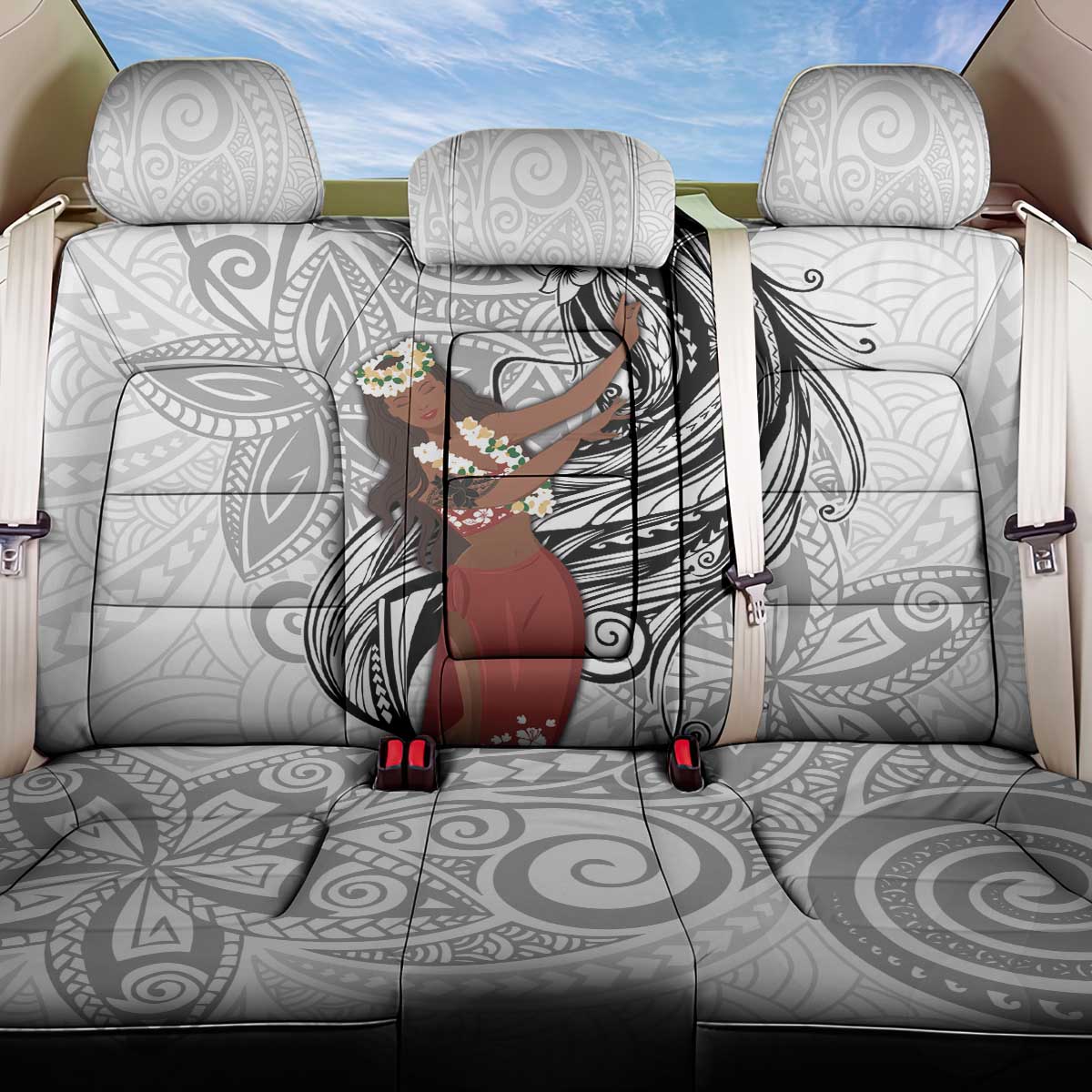 Tahiti Islands Polynesian Plumeria Back Car Seat Cover Tahitian Vahine 'Ote'a - White LT7 One Size White - Polynesian Pride