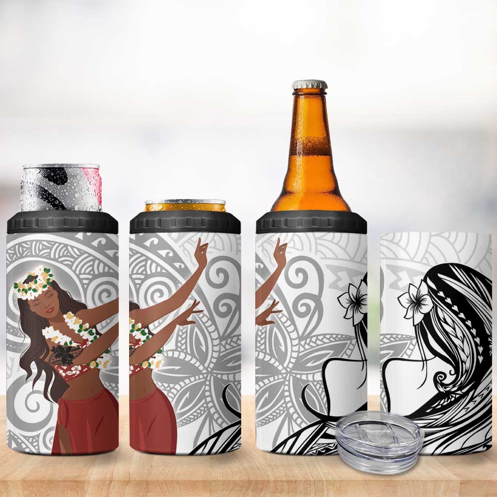 Tahiti Islands Polynesian Plumeria 4 in 1 Can Cooler Tumbler Tahitian Vahine 'Ote'a - White LT7 - Polynesian Pride