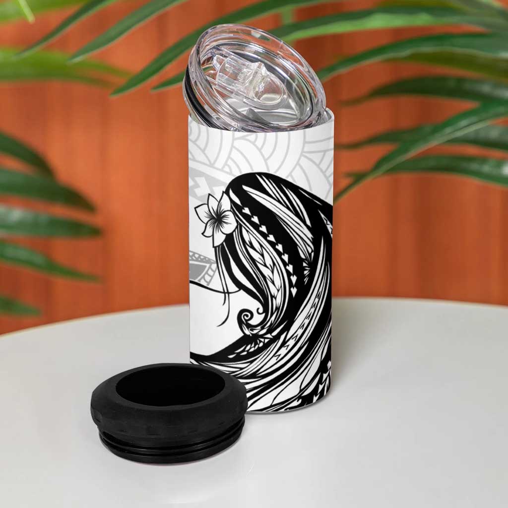 Tahiti Islands Polynesian Plumeria 4 in 1 Can Cooler Tumbler Tahitian Vahine 'Ote'a - White LT7 - Polynesian Pride