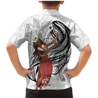 Tahiti Islands Polynesian Plumeria Family Matching Mermaid Dress and Hawaiian Shirt Tahitian Vahine 'Ote'a - White LT7 - Polynesian Pride