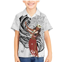 Tahiti Islands Polynesian Plumeria Family Matching Mermaid Dress and Hawaiian Shirt Tahitian Vahine 'Ote'a - White LT7 Son's Shirt White - Polynesian Pride