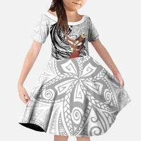 Tahiti Islands Polynesian Plumeria Family Matching Off Shoulder Maxi Dress and Hawaiian Shirt Tahitian Vahine 'Ote'a - White LT7 Daughter's Dress White - Polynesian Pride