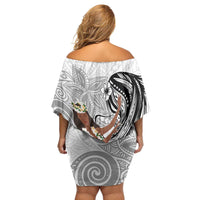 Tahiti Islands Polynesian Plumeria Family Matching Off Shoulder Short Dress and Hawaiian Shirt Tahitian Vahine 'Ote'a - White LT7 - Polynesian Pride