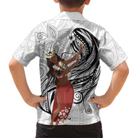 Tahiti Islands Polynesian Plumeria Family Matching Short Sleeve Bodycon Dress and Hawaiian Shirt Tahitian Vahine 'Ote'a - White LT7 - Polynesian Pride