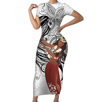 Tahiti Islands Polynesian Plumeria Family Matching Short Sleeve Bodycon Dress and Hawaiian Shirt Tahitian Vahine 'Ote'a - White LT7 Mom's Dress White - Polynesian Pride
