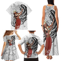 Tahiti Islands Polynesian Plumeria Family Matching Tank Maxi Dress and Hawaiian Shirt Tahitian Vahine 'Ote'a - White LT7 - Polynesian Pride