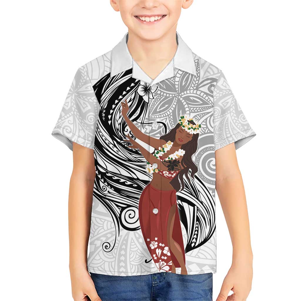 Tahiti Islands Polynesian Plumeria Kid Hawaiian Shirt Tahitian Vahine 'Ote'a - White LT7 Kid White - Polynesian Pride