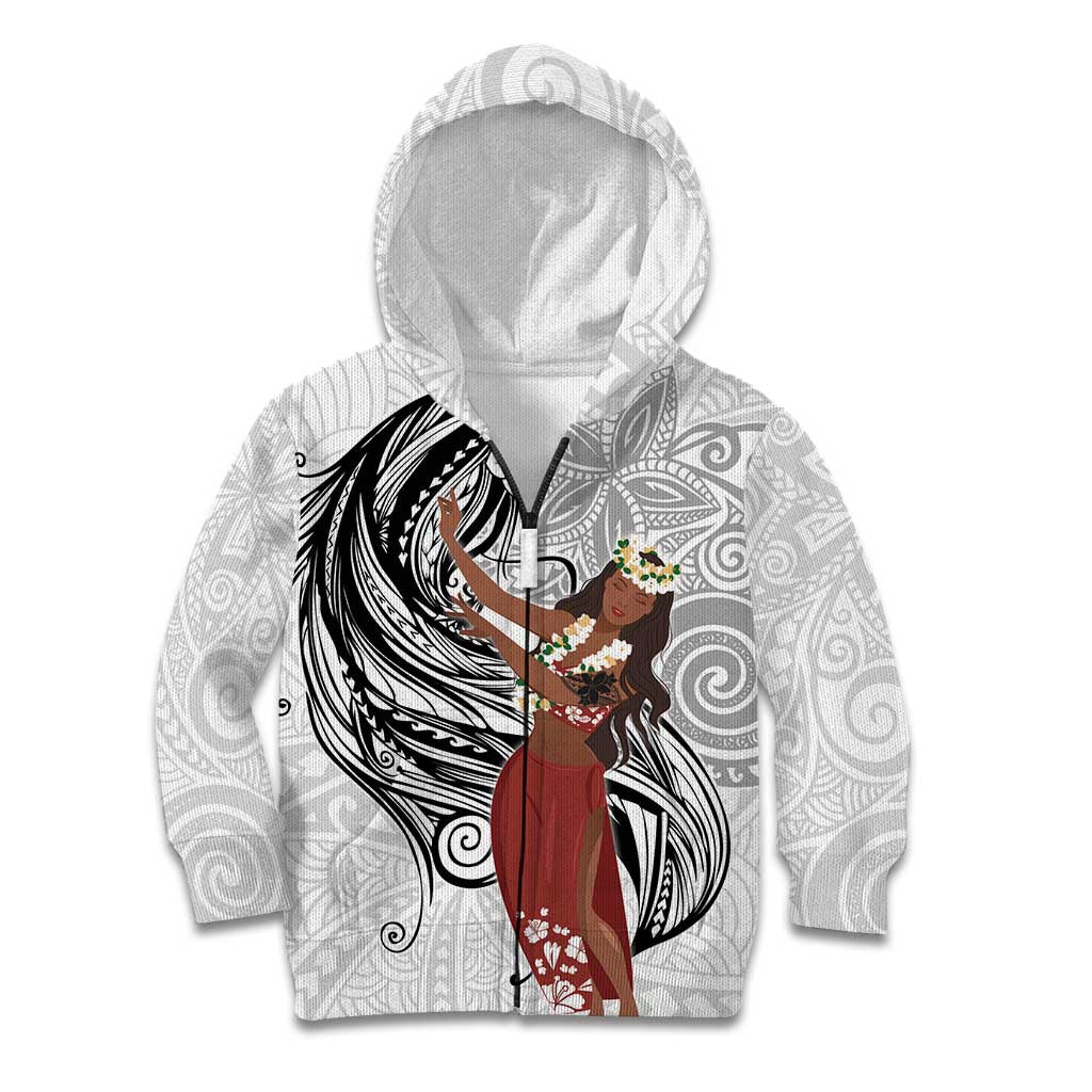 Tahiti Islands Polynesian Plumeria Kid Hoodie Tahitian Vahine 'Ote'a - White LT7 Zip Hoodie White - Polynesian Pride