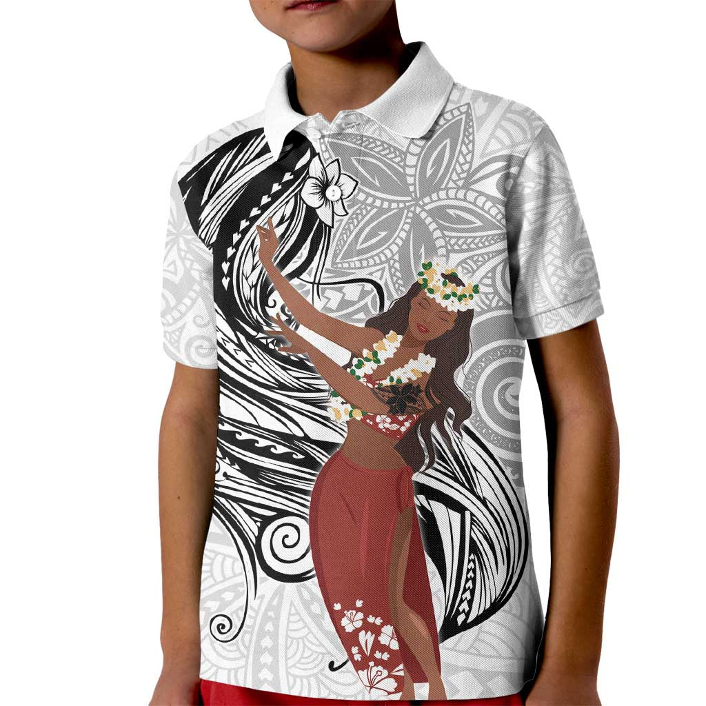 Tahiti Islands Polynesian Plumeria Kid Polo Shirt Tahitian Vahine 'Ote'a - White LT7 Kid White - Polynesian Pride