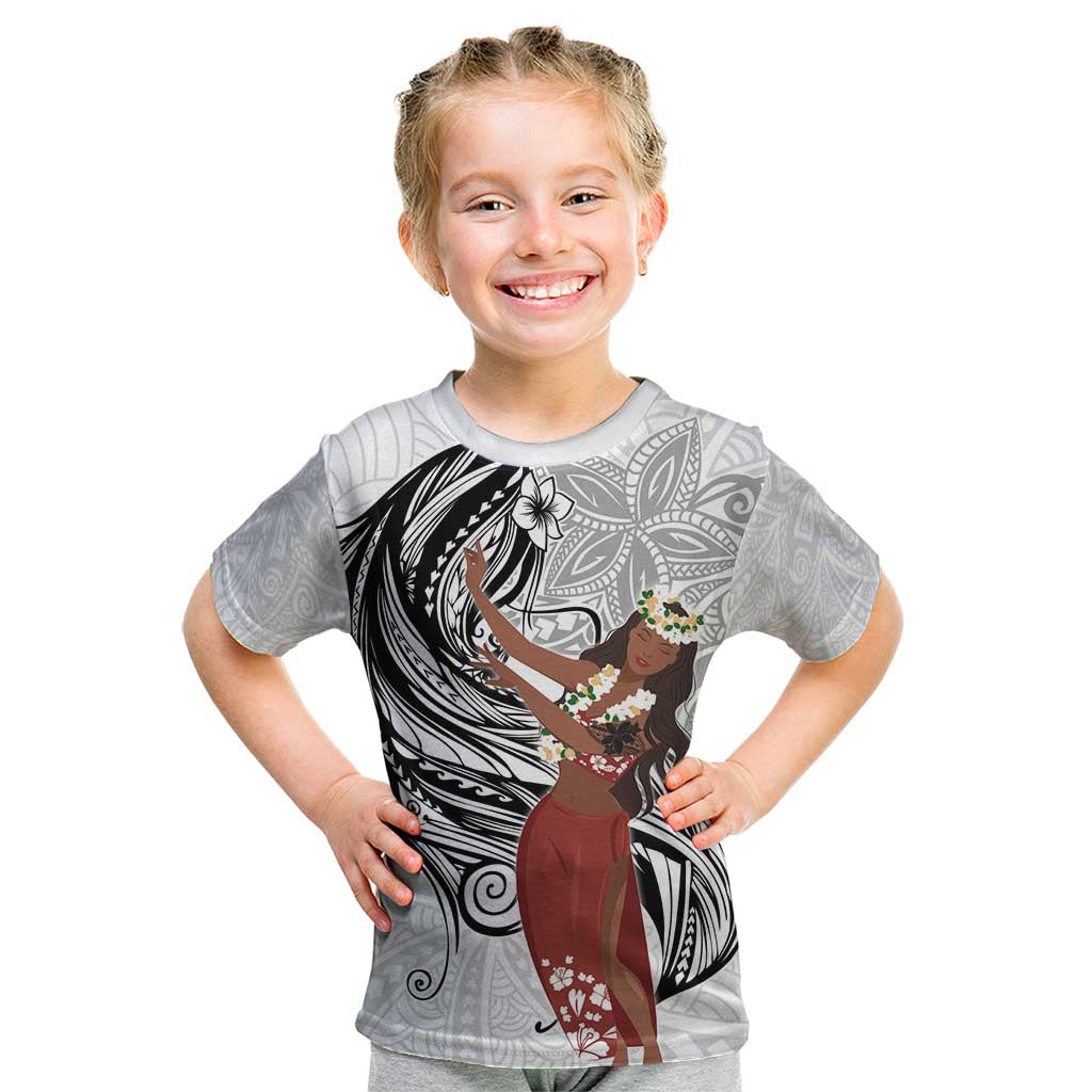 Tahiti Islands Polynesian Plumeria Kid T Shirt Tahitian Vahine 'Ote'a - White LT7 White - Polynesian Pride