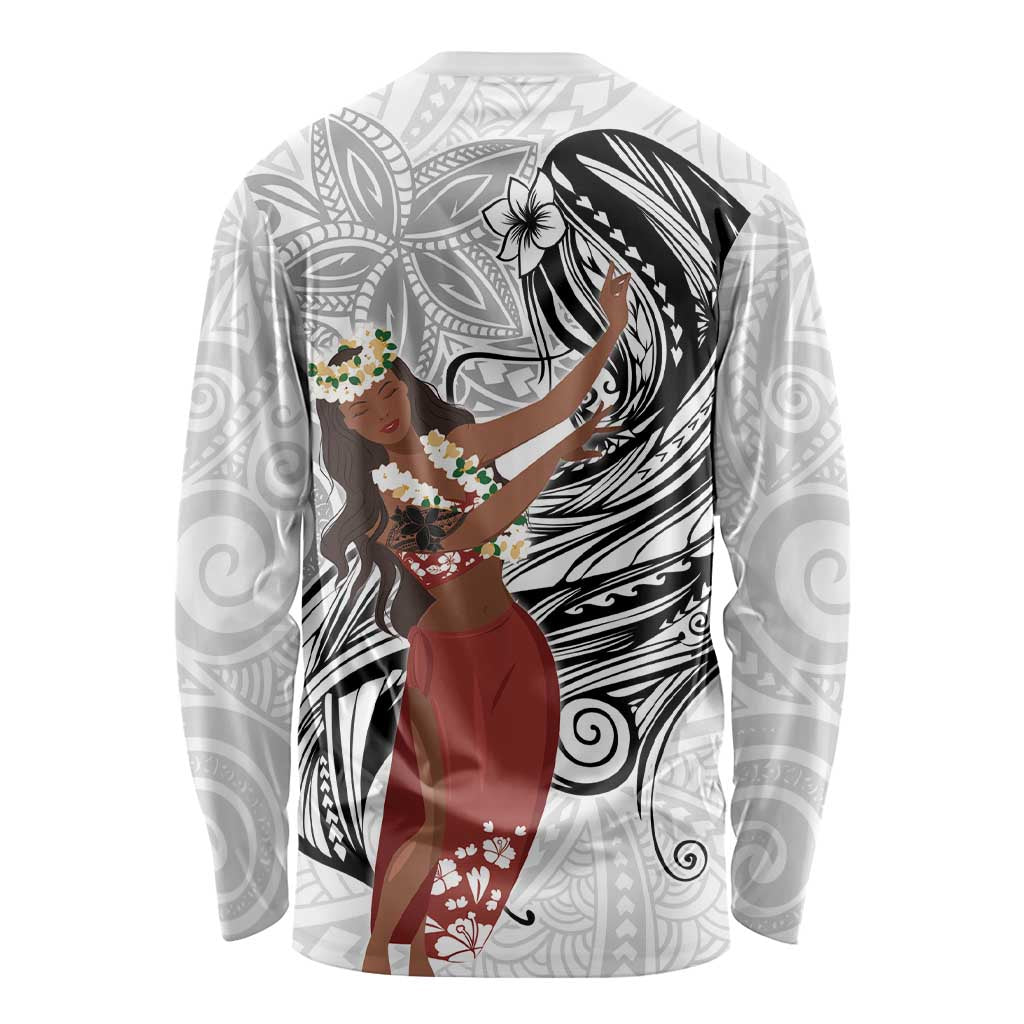 Tahiti Islands Polynesian Plumeria Long Sleeve Shirt Tahitian Vahine 'Ote'a - White LT7 - Polynesian Pride