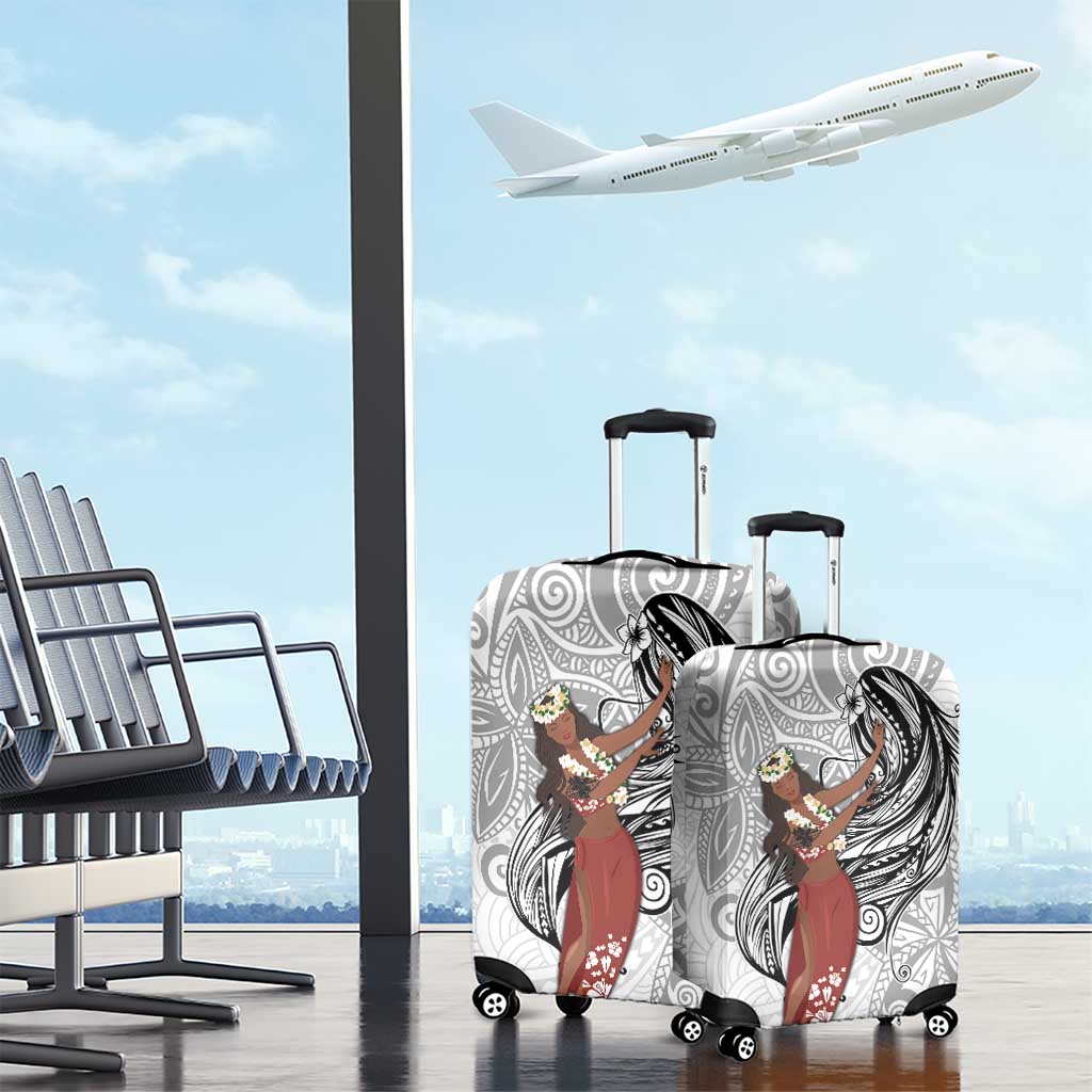 Tahiti Islands Polynesian Plumeria Luggage Cover Tahitian Vahine 'Ote'a - White LT7 - Polynesian Pride