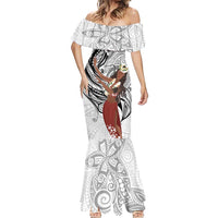 Tahiti Islands Polynesian Plumeria Mermaid Dress Tahitian Vahine 'Ote'a - White LT7 - Polynesian Pride