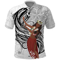 Tahiti Islands Polynesian Plumeria Polo Shirt Tahitian Vahine 'Ote'a - White LT7 White - Polynesian Pride