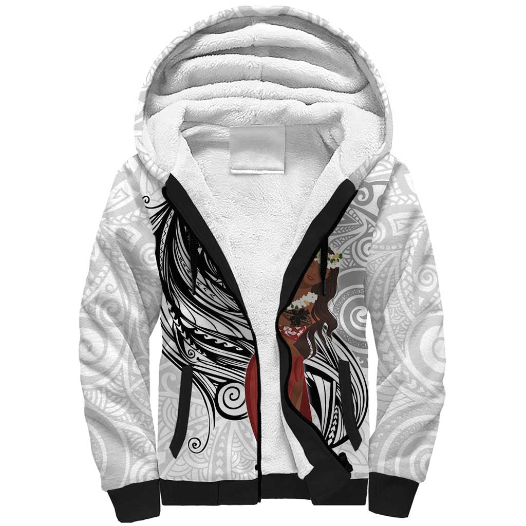Tahiti Islands Polynesian Plumeria Sherpa Hoodie Tahitian Vahine 'Ote'a - White LT7 Unisex White - Polynesian Pride