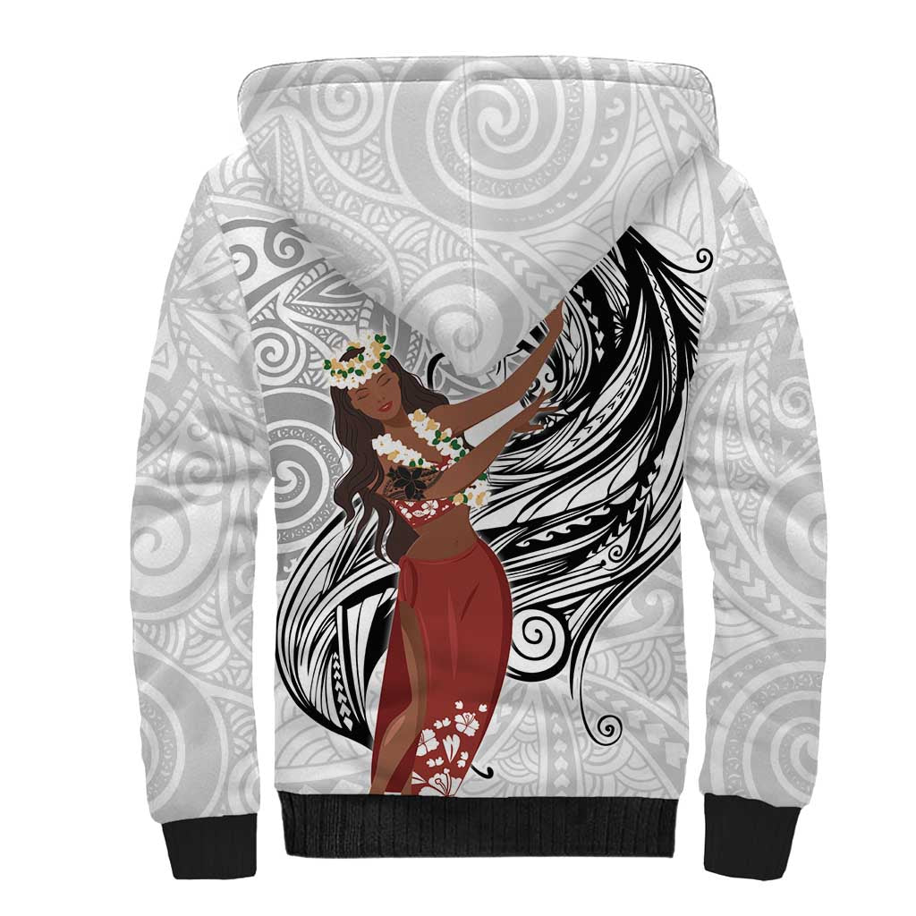 Tahiti Islands Polynesian Plumeria Sherpa Hoodie Tahitian Vahine 'Ote'a - White LT7 - Polynesian Pride