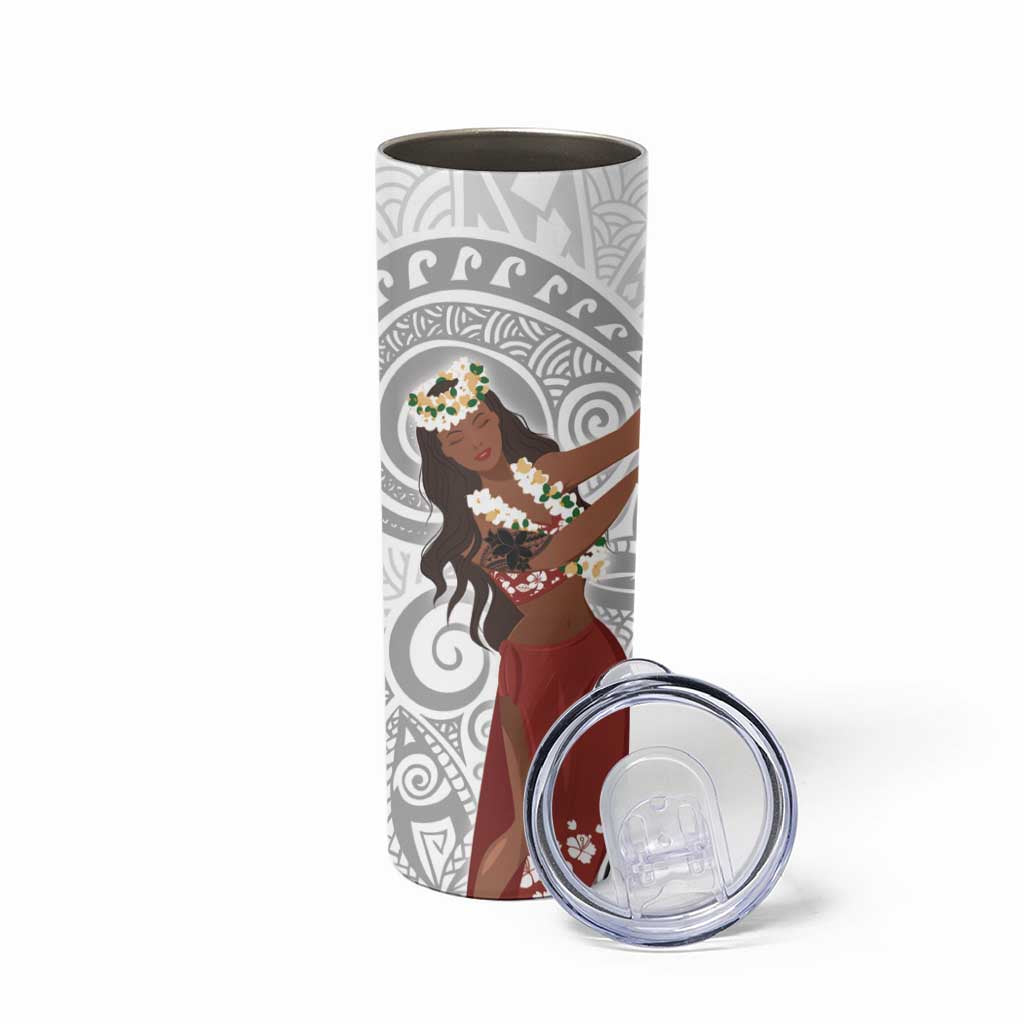 Tahiti Islands Polynesian Plumeria Skinny Tumbler Tahitian Vahine 'Ote'a - White LT7 - Polynesian Pride