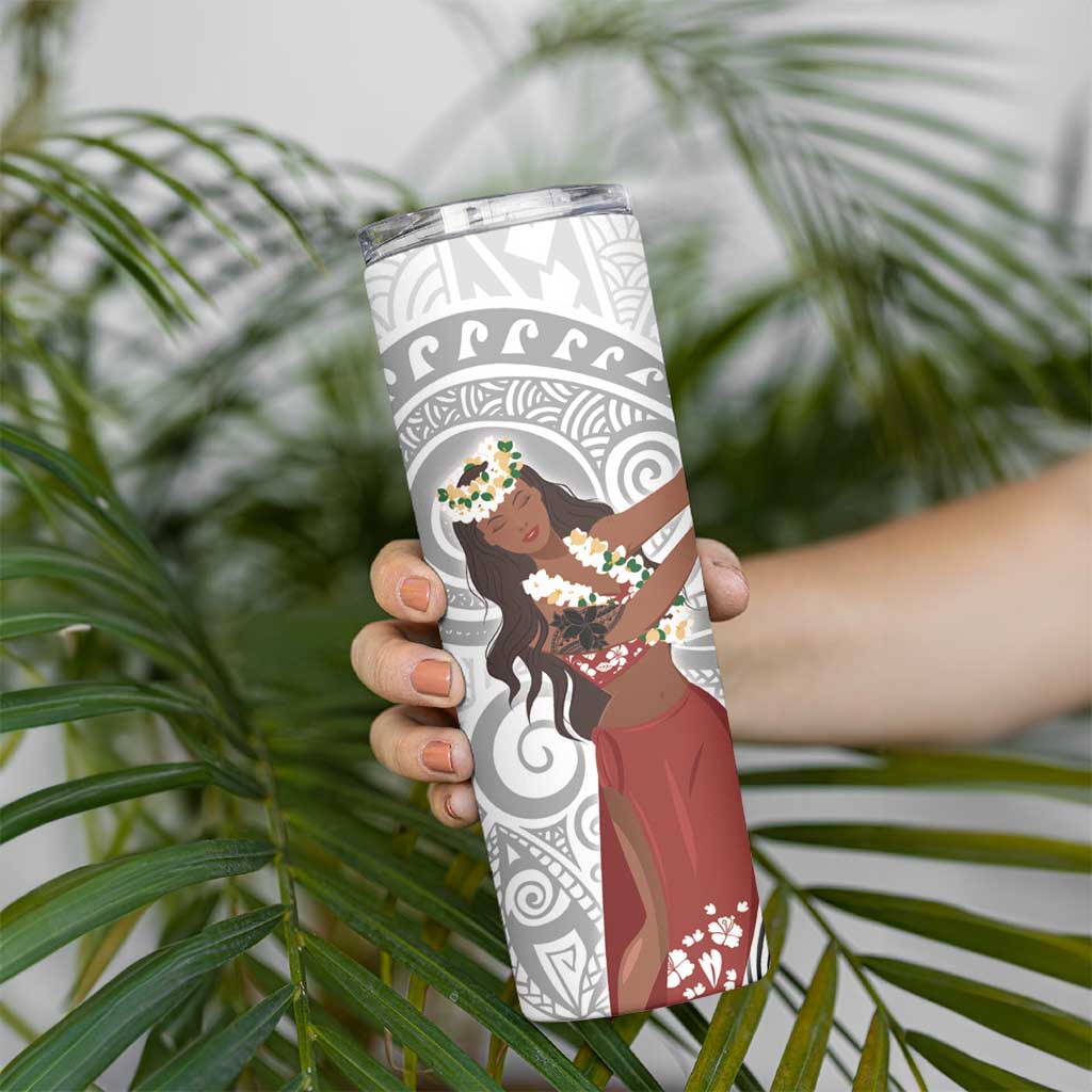 Tahiti Islands Polynesian Plumeria Skinny Tumbler Tahitian Vahine 'Ote'a - White LT7 - Polynesian Pride