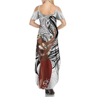 Tahiti Islands Polynesian Plumeria Summer Maxi Dress Tahitian Vahine 'Ote'a - White LT7 - Polynesian Pride