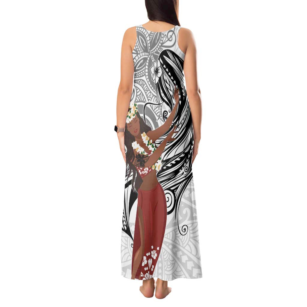 Tahiti Islands Polynesian Plumeria Tank Maxi Dress Tahitian Vahine 'Ote'a - White LT7 - Polynesian Pride