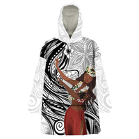 Tahiti Islands Polynesian Plumeria Wearable Blanket Hoodie Tahitian Vahine 'Ote'a - White LT7 One Size White - Polynesian Pride