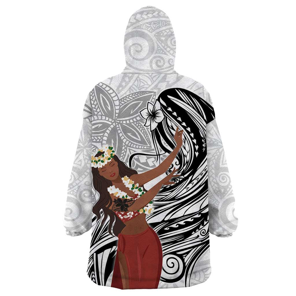 Tahiti Islands Polynesian Plumeria Wearable Blanket Hoodie Tahitian Vahine 'Ote'a - White LT7 - Polynesian Pride