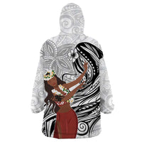 Tahiti Islands Polynesian Plumeria Wearable Blanket Hoodie Tahitian Vahine 'Ote'a - White LT7 - Polynesian Pride