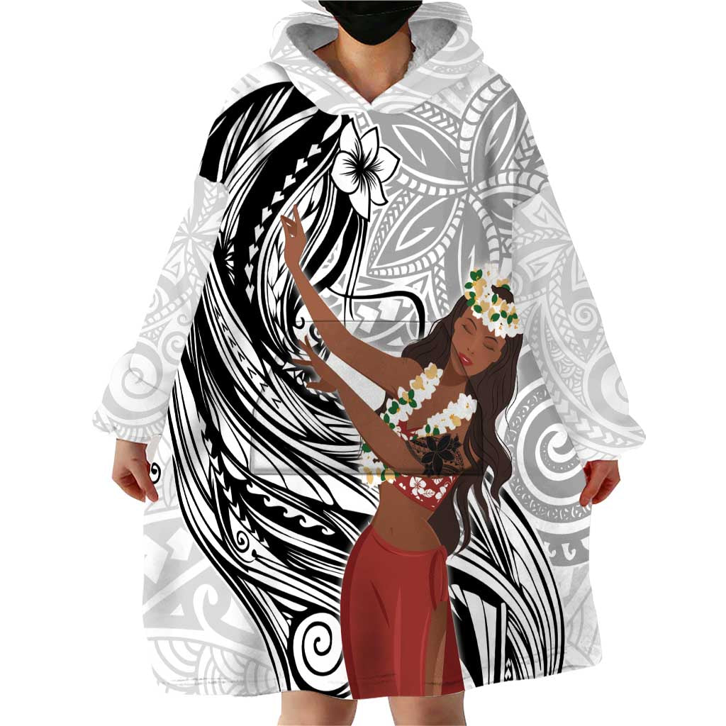Tahiti Islands Polynesian Plumeria Wearable Blanket Hoodie Tahitian Vahine 'Ote'a - White LT7 - Polynesian Pride