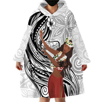 Tahiti Islands Polynesian Plumeria Wearable Blanket Hoodie Tahitian Vahine 'Ote'a - White LT7 - Polynesian Pride