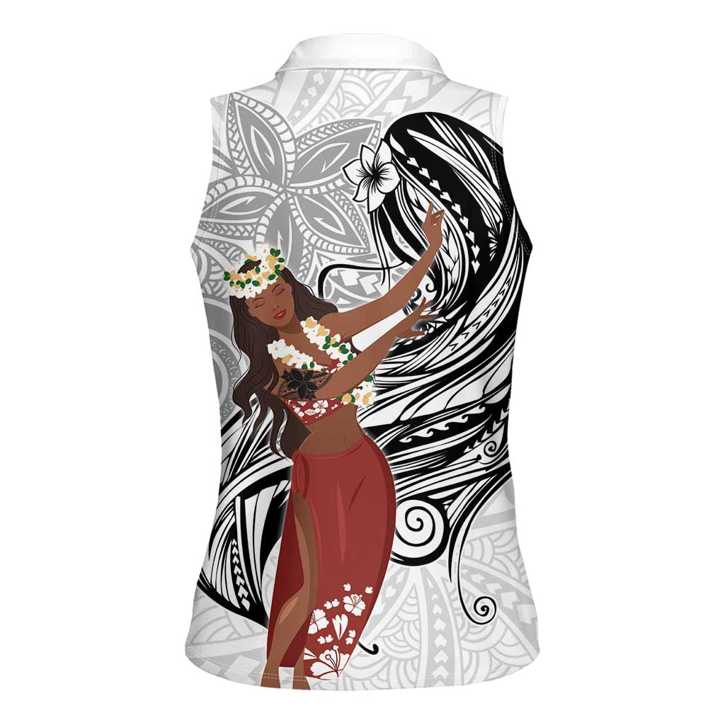 Tahiti Islands Polynesian Plumeria Women Sleeveless Polo Shirt Tahitian Vahine 'Ote'a - White LT7 - Polynesian Pride