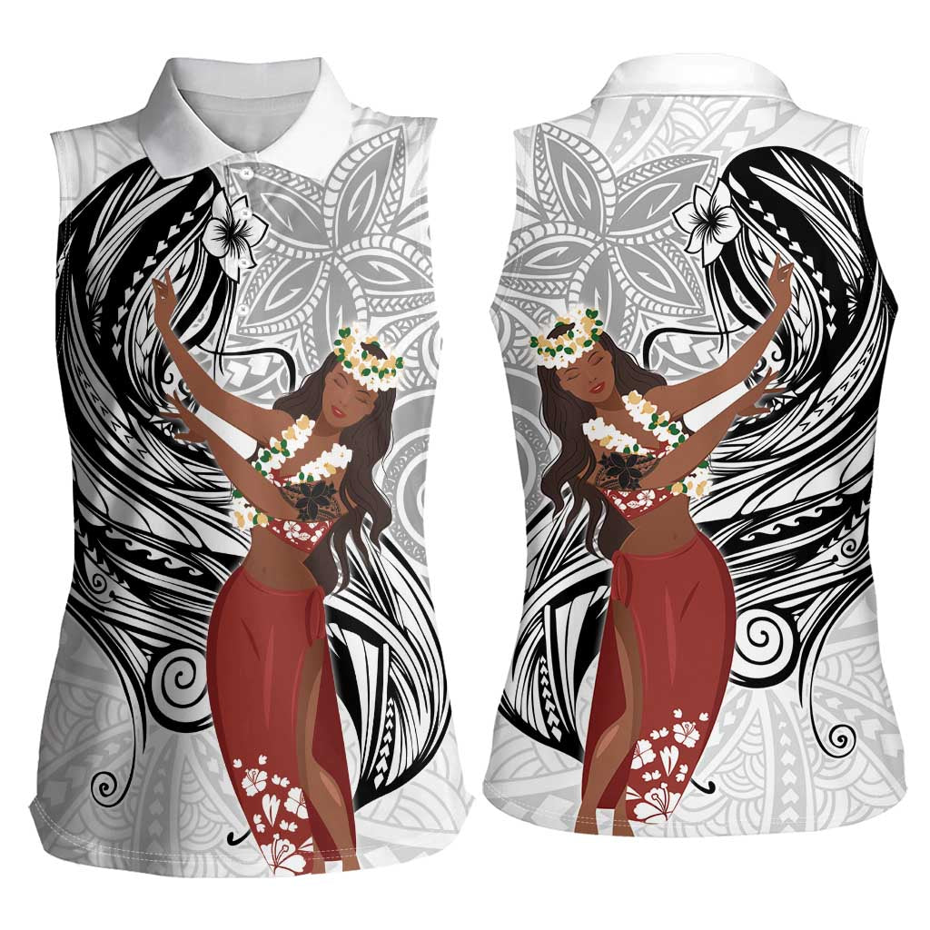 Tahiti Islands Polynesian Plumeria Women Sleeveless Polo Shirt Tahitian Vahine 'Ote'a - White LT7 - Polynesian Pride