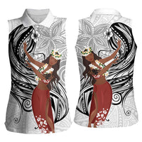 Tahiti Islands Polynesian Plumeria Women Sleeveless Polo Shirt Tahitian Vahine 'Ote'a - White LT7 - Polynesian Pride